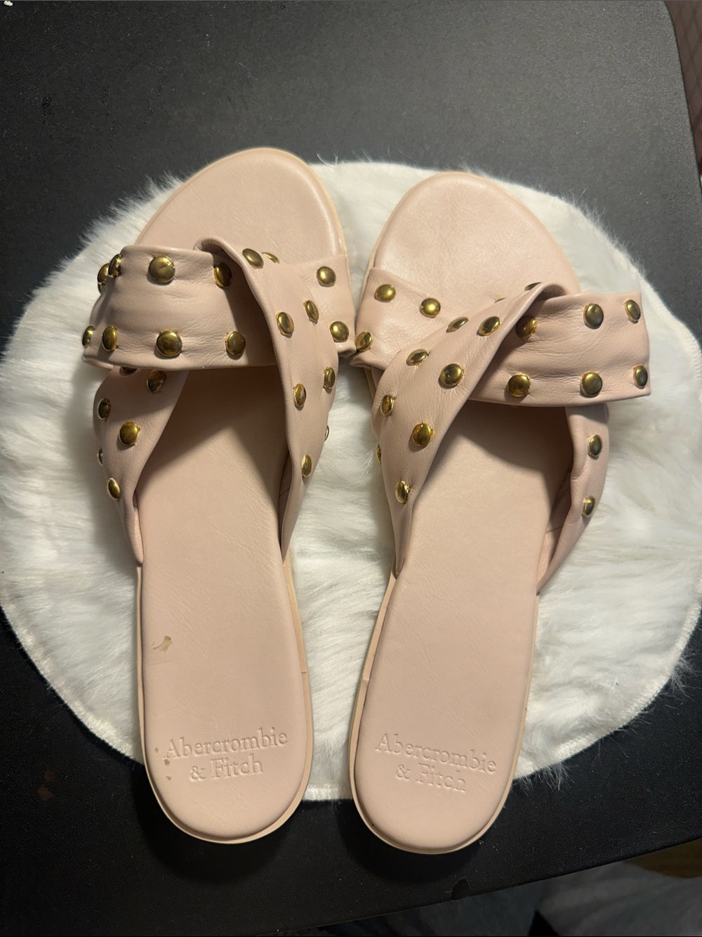 Abercrombie & Fitch Blush Studded Cross-Strap Slide Sandals